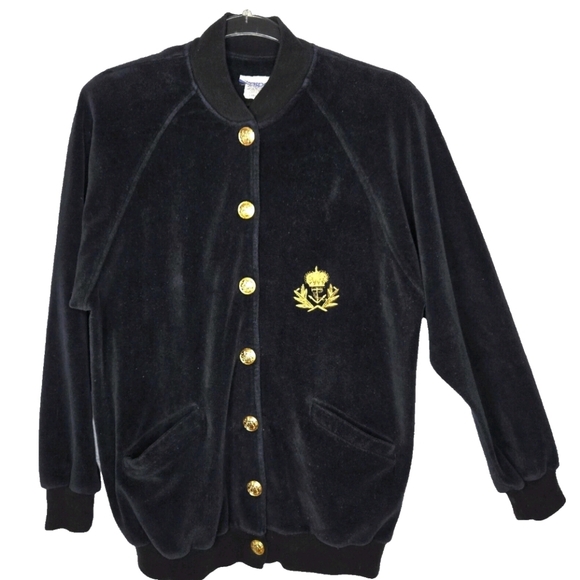 Vintage Ultrasport Velour Button Up Cardigan Size L Black Academia Wednesday - Picture 1 of 14